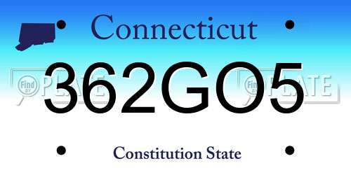 362GO5 Connecticut License Plate