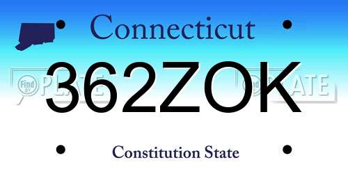 362ZOK Connecticut License Plate