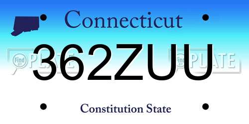 362ZUU Connecticut License Plate