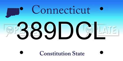 389DCL Connecticut License Plate