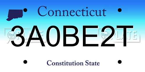 3A0BE2T Connecticut License Plate