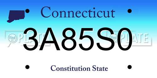 3A85S0 Connecticut License Plate