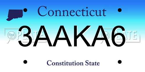 3AAKA6 Connecticut License Plate