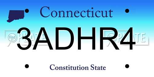 3ADHR4 Connecticut License Plate