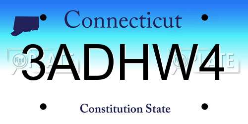 3ADHW4 Connecticut License Plate