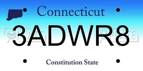 3ADWR8 Connecticut License Plate