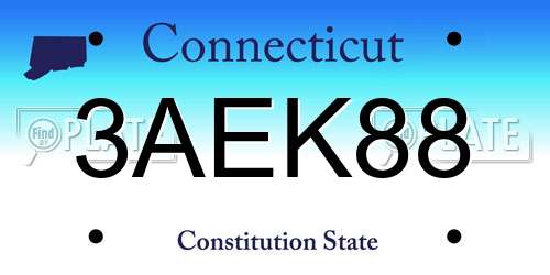 3AEK88 Connecticut License Plate