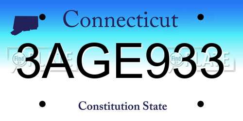 3AGE933 Connecticut License Plate
