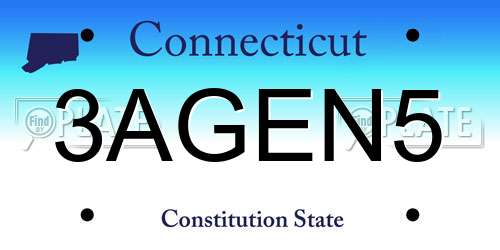 3AGEN5 Connecticut License Plate