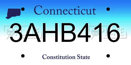3AHB416 Connecticut License Plate