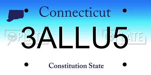 3ALLU5 Connecticut License Plate