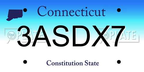 3ASDX7 Connecticut License Plate