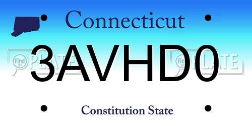 3AVHD0 Connecticut License Plate