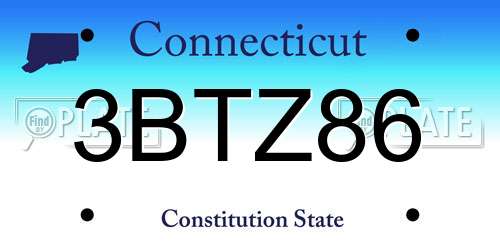 3BTZ86 Connecticut License Plate