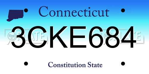 3CKE684 Connecticut License Plate