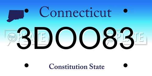 3DOO83 Connecticut License Plate