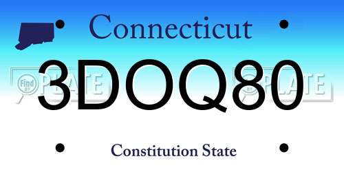 3DOQ80 Connecticut License Plate