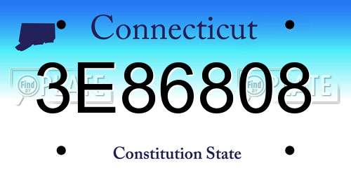 3E86808 Connecticut License Plate