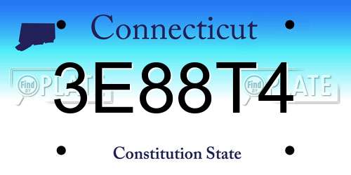 3E88T4 Connecticut License Plate