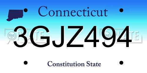 3GJZ494 Connecticut License Plate