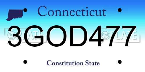 3GOD477 Connecticut License Plate