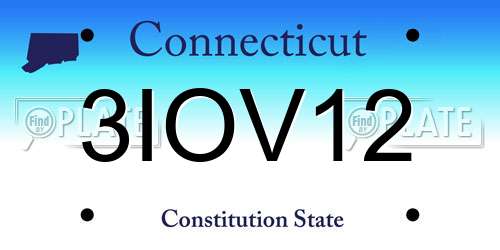 3IOV12 Connecticut License Plate