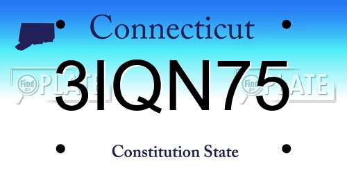 3IQN75 Connecticut License Plate