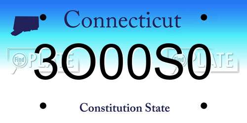 3O00S0 Connecticut License Plate