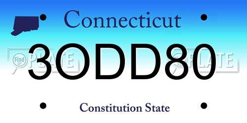 3ODD80 Connecticut License Plate