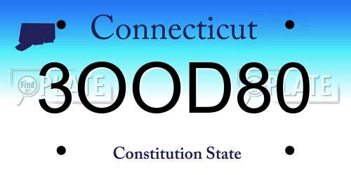 3OOD80 Connecticut License Plate