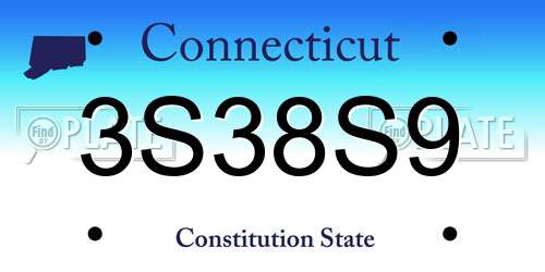 3S38S9 Connecticut License Plate