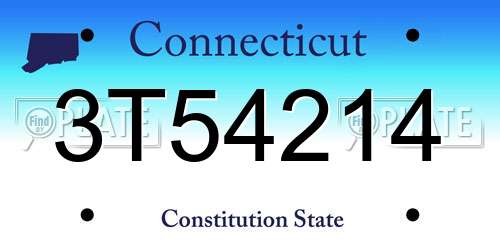 3T54214 Connecticut License Plate