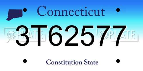 3T62577 Connecticut License Plate