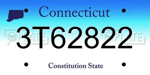 3T62822 Connecticut License Plate