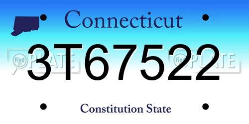 3T67522 Connecticut License Plate