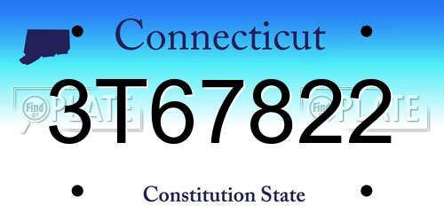 3T67822 Connecticut License Plate
