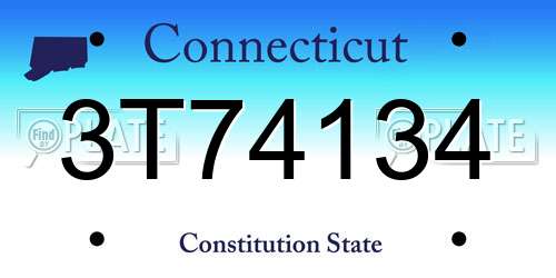 3T74134 Connecticut License Plate