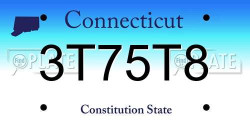 3T75T8 Connecticut License Plate