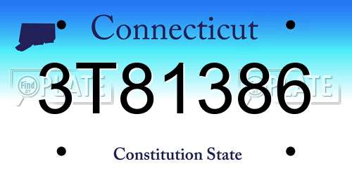 3T81386 Connecticut License Plate