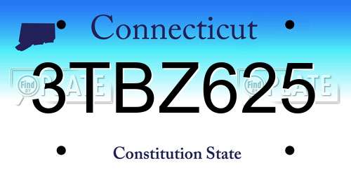 3TBZ625 Connecticut License Plate