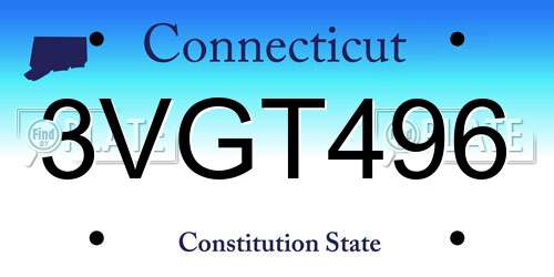3VGT496 Connecticut License Plate