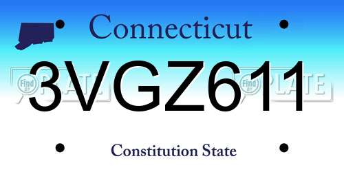 3VGZ611 Connecticut License Plate