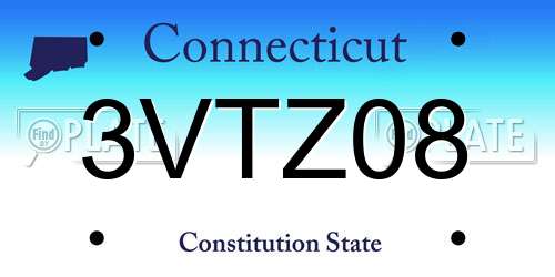 3VTZ08 Connecticut License Plate