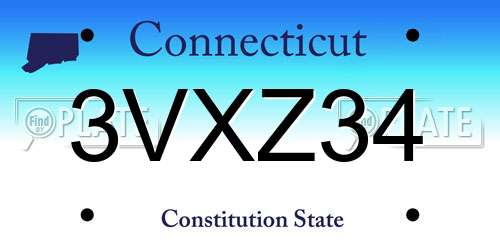 3VXZ34 Connecticut License Plate