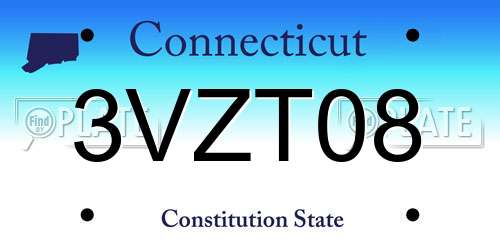 3VZT08 Connecticut License Plate