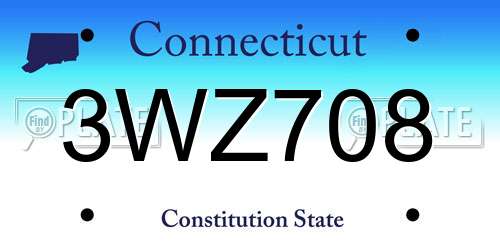 3WZ708 Connecticut License Plate