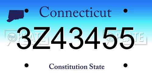 3Z43455 Connecticut License Plate