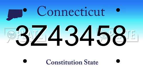 3Z43458 Connecticut License Plate
