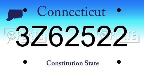 3Z62522 Connecticut License Plate