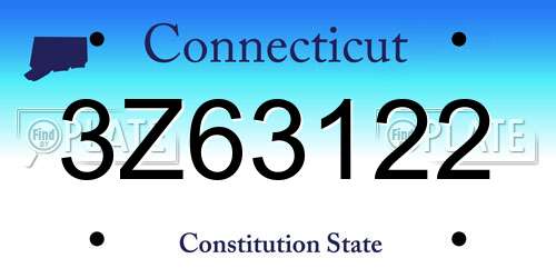 3Z63122 Connecticut License Plate